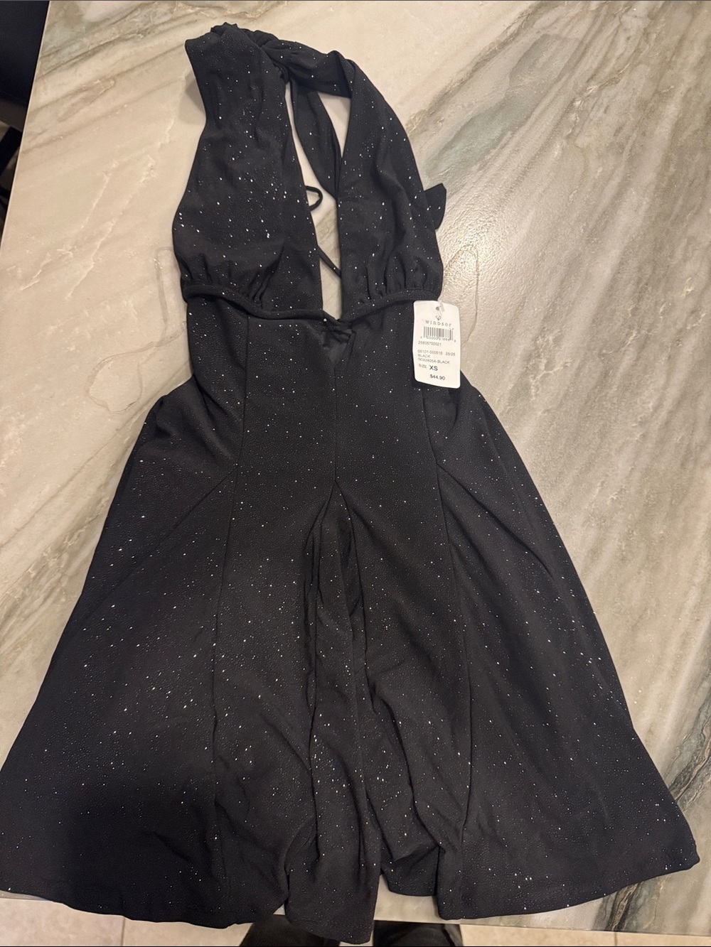 Windsor Black Sparkle Halter Mini Dress